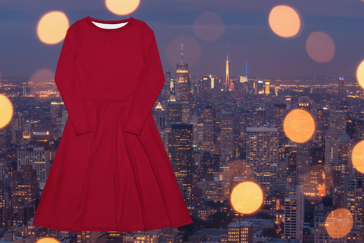 Red dress with long sleeves on a white background