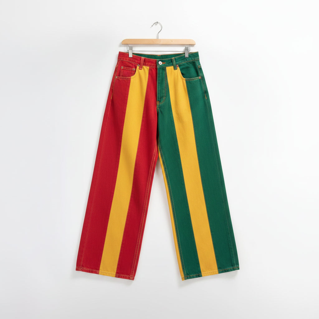 Black jeans with 'Trump was right' text on a white background